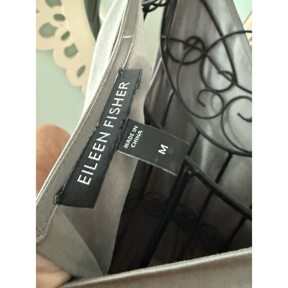 EILEEN FISHER Smoke Gray Silk Crepe Charmeuse Layered Double V Dress M - Picture 6 of 7